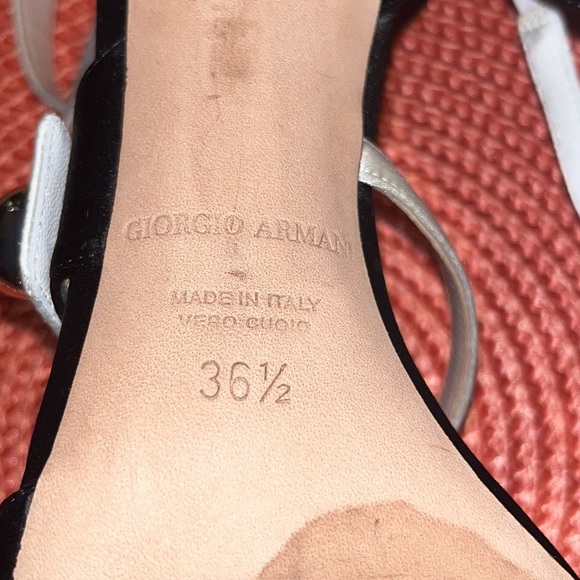 Giorgio Armani Satin Multi Strap Stiletto Black and White Zip Closure Heels 6.5 - Picture 13 of 13